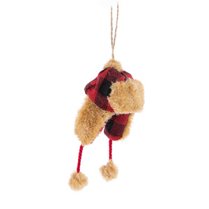 CHECK HAT WITH FUR ORNAMENT