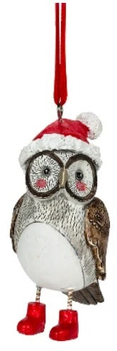 ABBOTT - OWL WEARING A CHRISTMAS HAT ORNAMENT