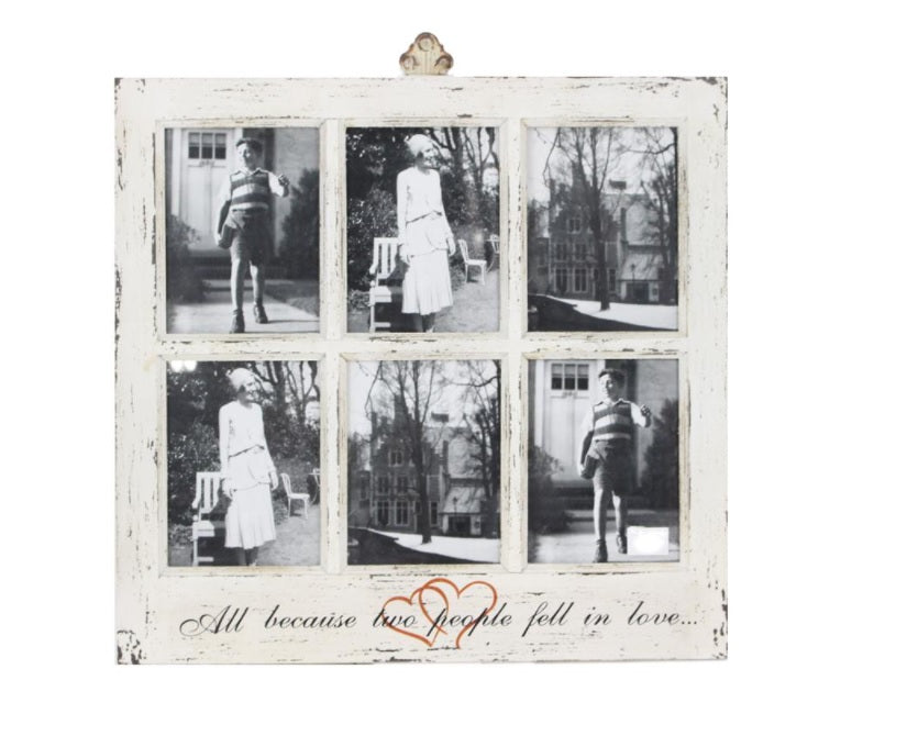 "FELL IN LOVE" WHITE DISTRESSED 6 PICTURE FRAME