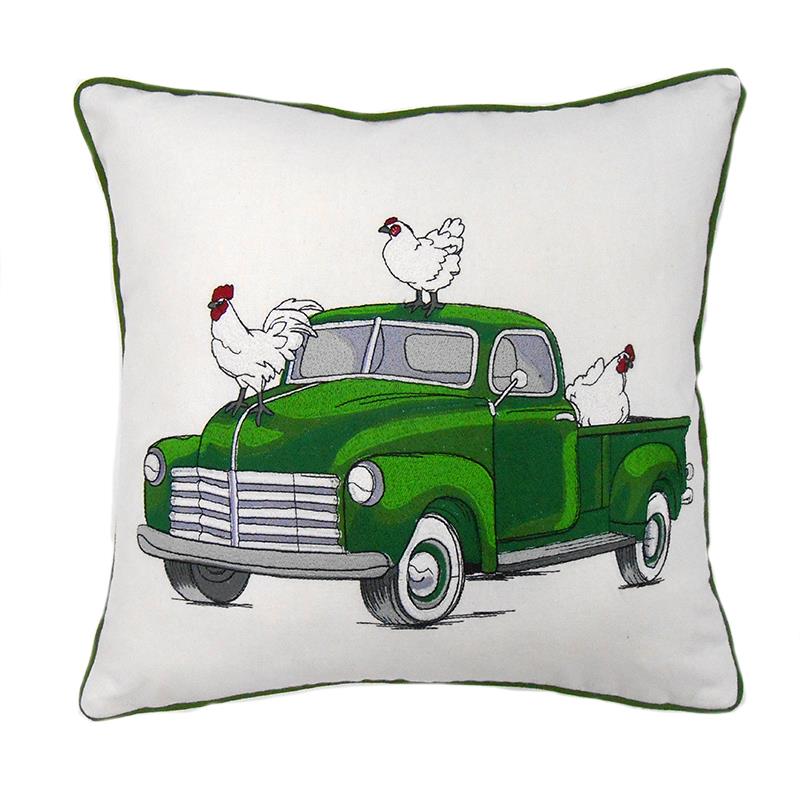 EMBROIDERED GREEN FARM TRUCK CUSHION