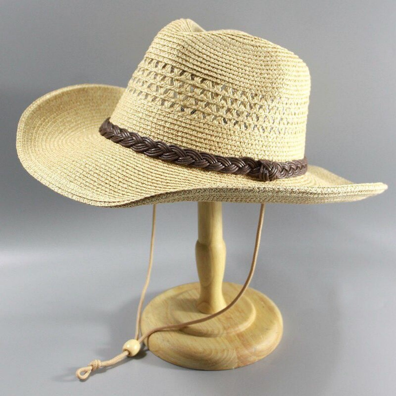 COWGIRL STRAW SUN HAT WITH BROWN WEAVE BAND