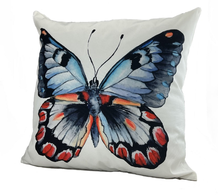 BLUE BUTTERFLY OUTDOOR CUSHION 18" X 18"