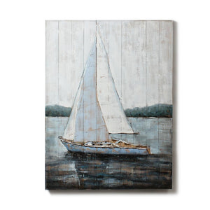 Blue Sailboat On Wood