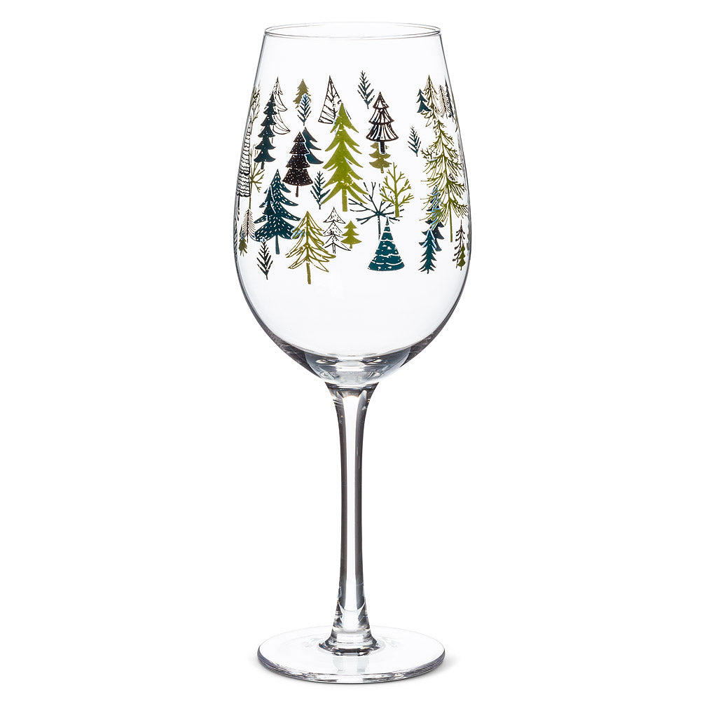 ALLOVER TREES WINE GLASS (14OZ)