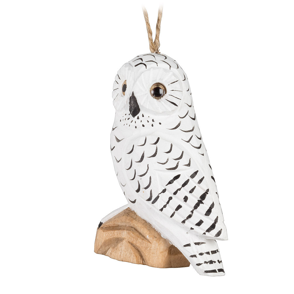 SNOWY OWL CARVED ORNAMENT
