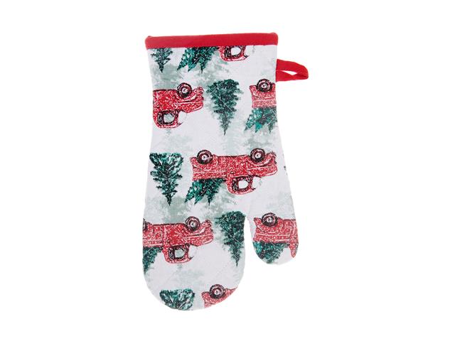 RED TRUCK  WITH TREE COTTON OVEN MITT
