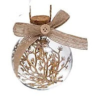 CLEAR ORNAMENT WITH BRANCH FILLINGS AND BURLAP BOW