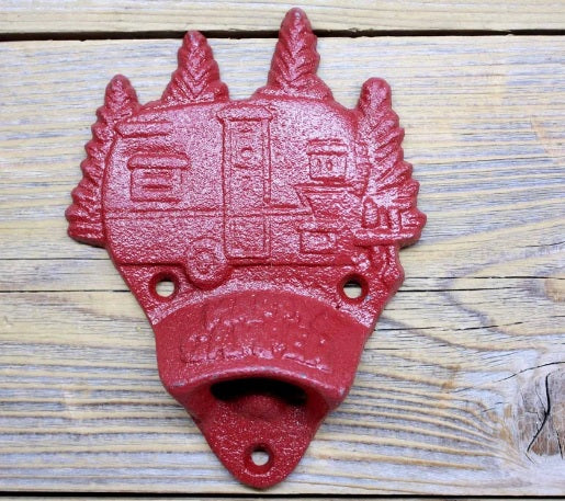HAPPY CAMPER BOTTLE OPENER WALL MOUNTED