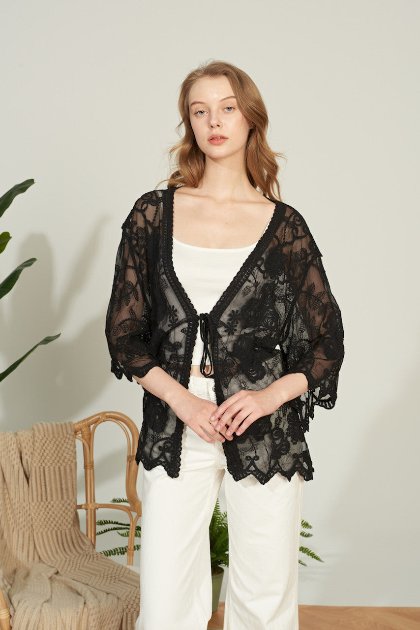 WOMEN'S BLACK LACE CROCHET SUMMER TOP