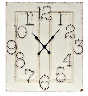 SQUARE WHITE WOOD CLOCK WITH WIRE NUMBERS
