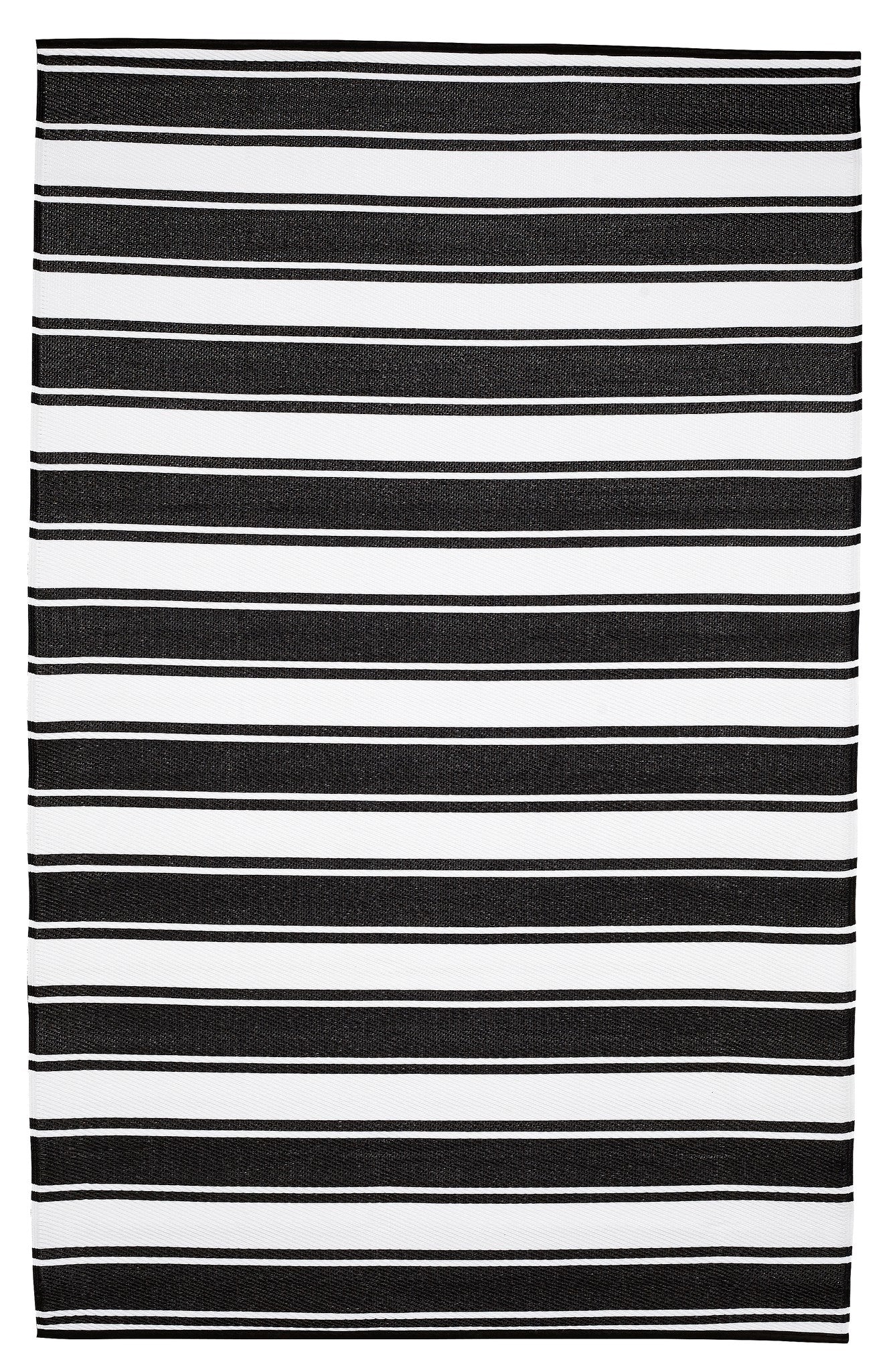 VIANA - FIESTA 6' X 9' OUTDOOR PLASTIC BLACK & WHITE BAND RUG