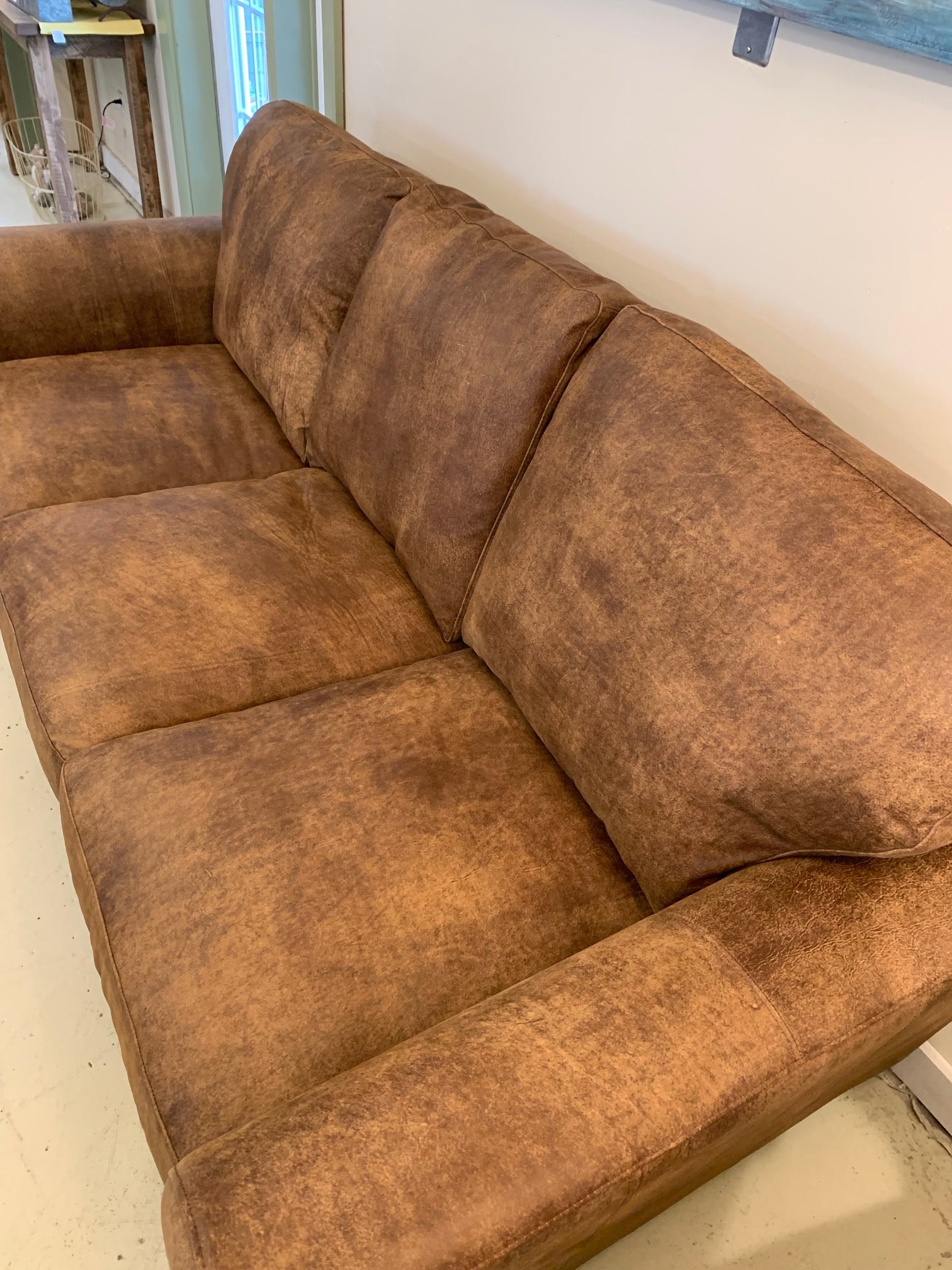 Brown brushed leather sofa hotsell