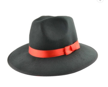 SIMI - ADULT BLACK CLOCHE HAT WITH RED BAND